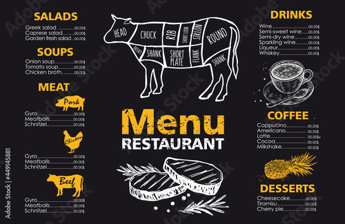 Menu Design template with hand-drawn illustrations