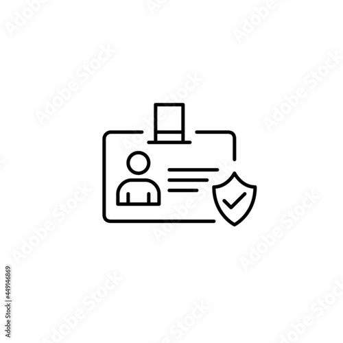 Secure account and verified profile icon. ID badge with checkmark on shield. 