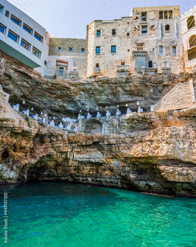 Polignano a Mare seen from the sea. Cliffs and caves photo