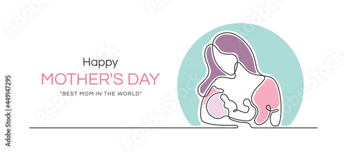 Happy mother day with Abstract line drawing Mom Breastfeeding baby vector design