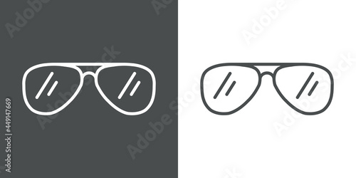 Icono plano gafas de sol estilo aviador con lineas en fondo gris y fondo blanco