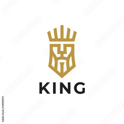 King head logo. Royal crown face line icon. Vector illustration.