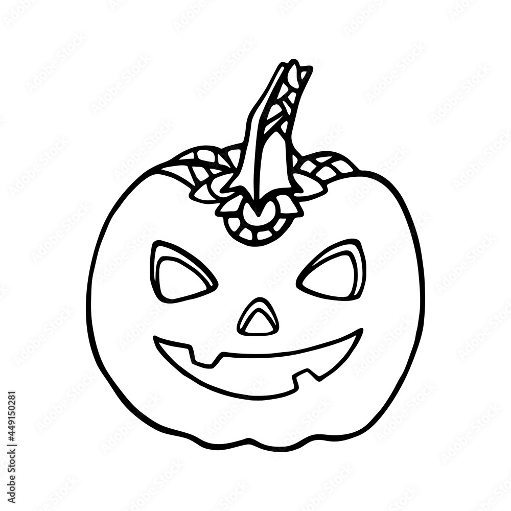 Halloween Pumpkin. Black and white doodle linear sketch. Vector illustration. Hand drawing cartoon illustration on white background Halloween Pumpkin. Black and white doodle linear sketch. Vector illustration. Hand drawing cartoon illustration on white background
