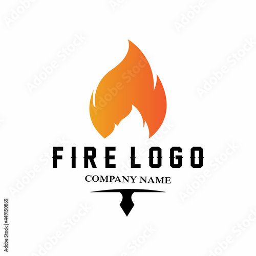 red smoldering fire icon vector logo, classic retro design
