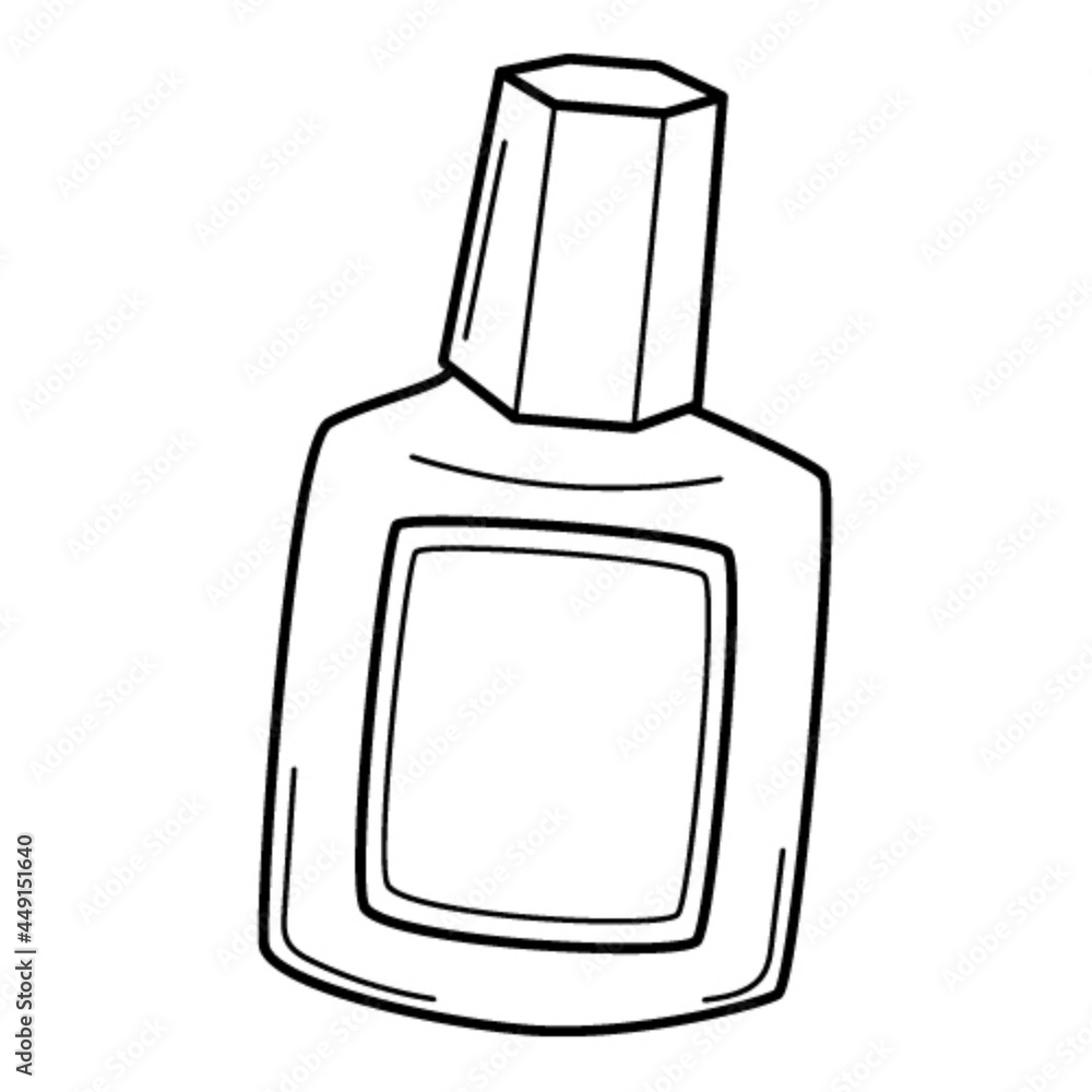 A bottle with a cap, a correction liquid. Doodle outline style. Hand-drawn black and white vector illustration. The design elements are isolated on a white background. A bottle with a cap, a correction liquid. Doodle outline style. Hand-drawn black and white vector illustration. The design elements are isolated on a white background.