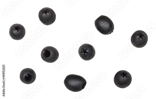 Black marinated olives isolated on a white background