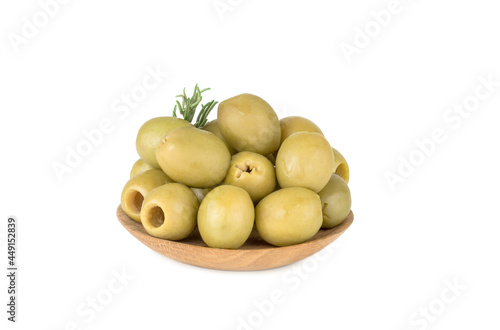 Marinated olives in a cup isolated on a white background