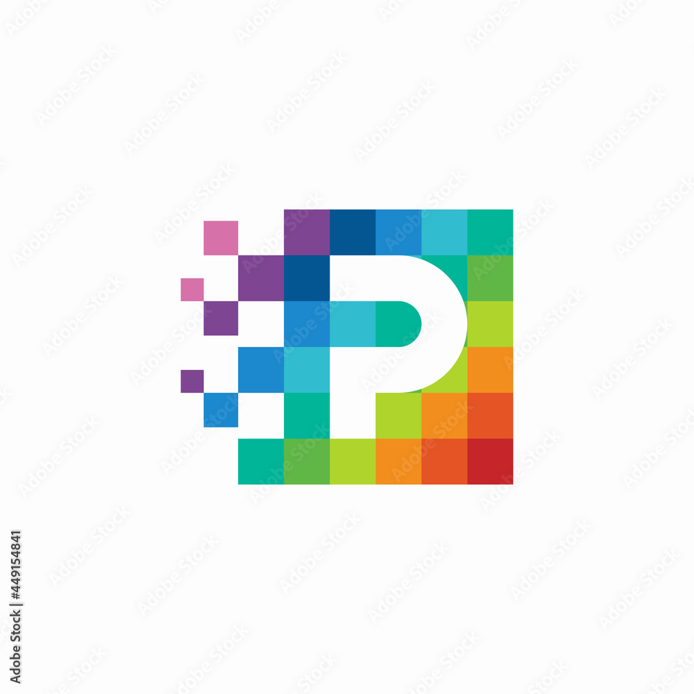 P pixel letter logo abstract - obrazy, fototapety, plakaty 