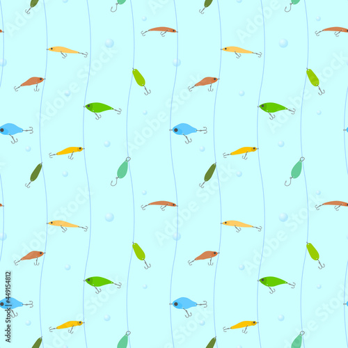 Seamless pattern on the theme of bait for fishing. Vector illustration.