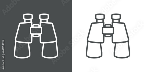 Icono plano binoculares con lineas en fondo gris y fondo blanco