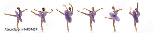 Fotografia, Obraz Development of movements of one beautiful ballerina dancing isolated on white background