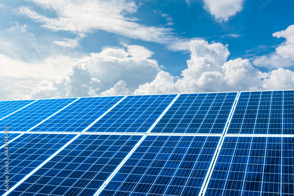Smooth solar panels and beautiful sky landscape in China Smooth solar panels and beautiful sky landscape in China