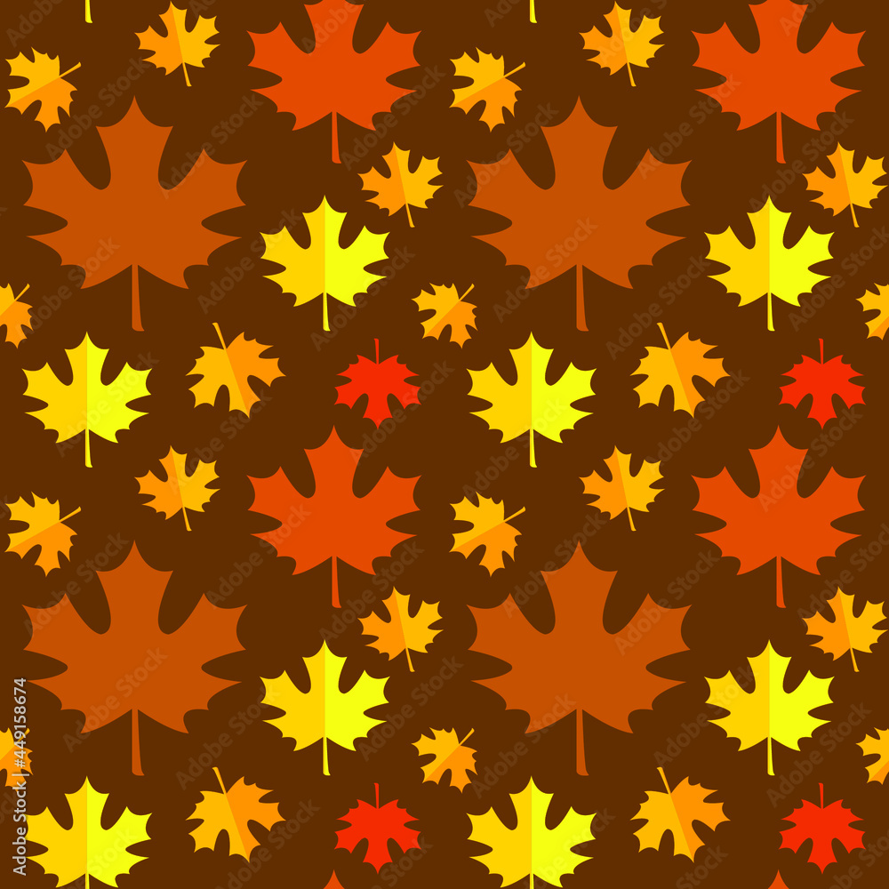 Autumn background, maple leaves on brown, texture for design, seamless pattern, vector illustration Autumn background, maple leaves on brown, texture for design, seamless pattern, vector illustration
