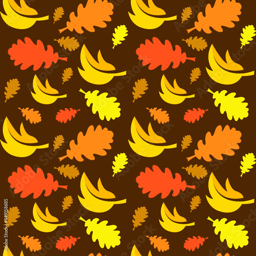 Autumn leaves background on brown, texture for design, seamless pattern, vector illustration