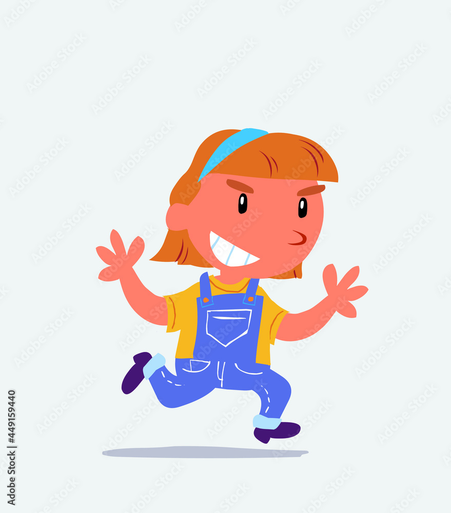 cartoon character of little girl on jeans running very pleased.
