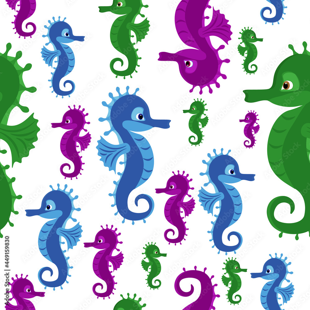 Seamless background with seahorses. Vector background on the theme of marine life. Seamless background with seahorses. Vector background on the theme of marine life.