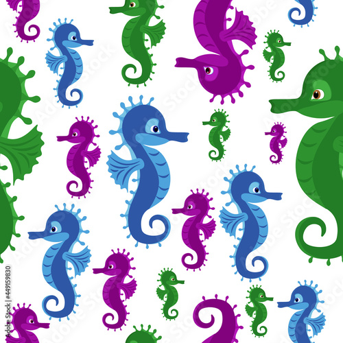 Seamless background with seahorses. Vector background on the theme of marine life.