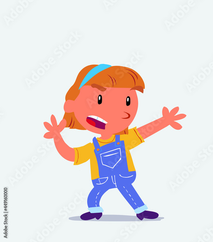 cartoon character of little girl on jeans arguing angry.