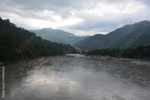 Canvas Print Night View of the Ganga river in the mountains Wallpaper.