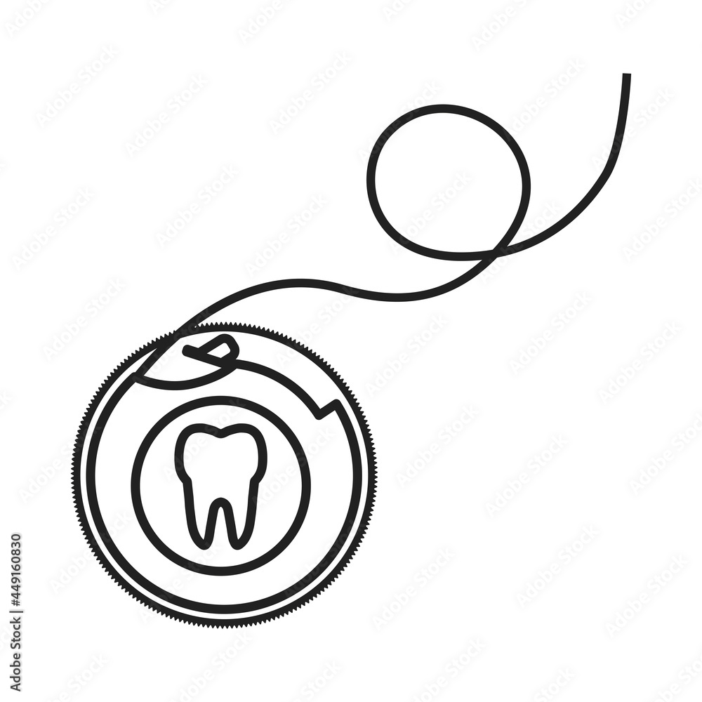 The dental floss icon. The outline of a round package with a thread intended for oral hygiene. Vector illustration isolated on a white background for design and web. The dental floss icon. The outline of a round package with a thread intended for oral hygiene. Vector illustration isolated on a white background for design and web.