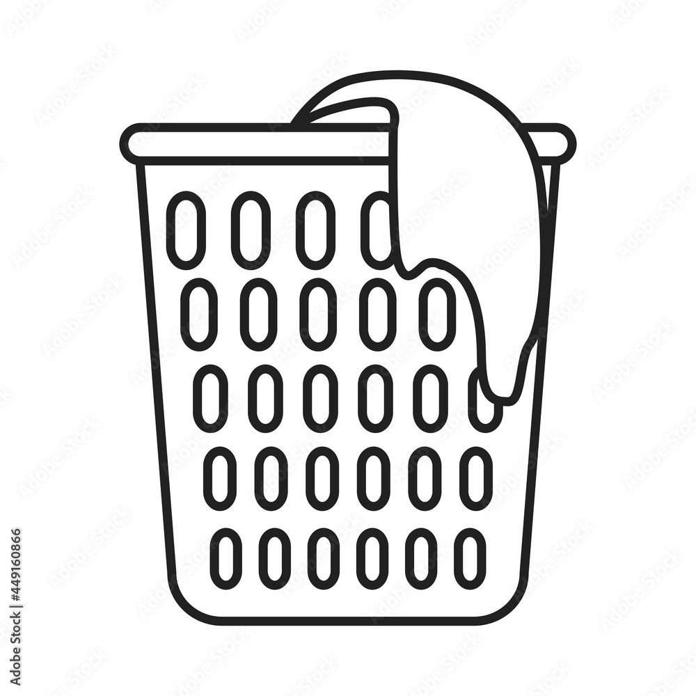 The dirty laundry basket icon. The outline of a basket with laundry hanging from it. Vector