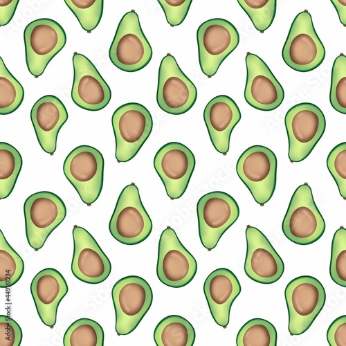 Avocado seamless pattern. Avocados on white background. Pattern for fabric, textile, clothing, paper, packaging.