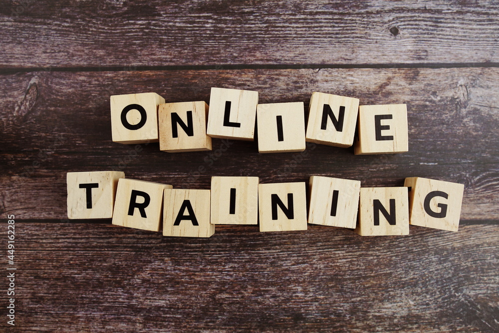 Fototapeta premium Online Training word alphabet letters on wooden background