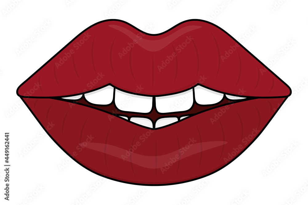 Smile On The Lips Seductive Mouth Colored Vector Illustration Cartoon Style An Even Row Of
