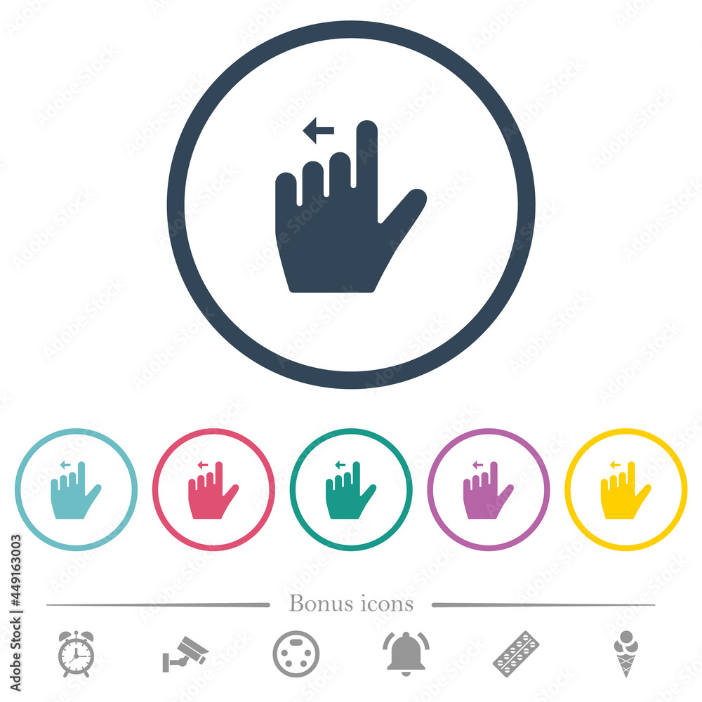 Left handed move left gesture flat color icons in round outlines Left handed move left gesture flat color icons in round outlines