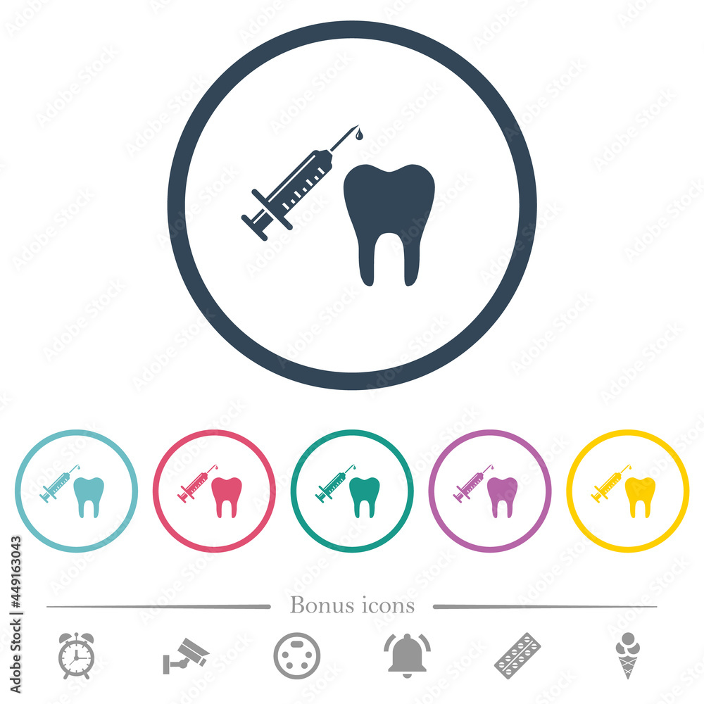 Tooth anesthesia flat color icons in round outlines Tooth anesthesia flat color icons in round outlines