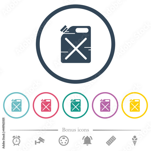 Gas can solid flat color icons in round outlines