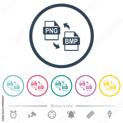 PNG BMP file conversion flat color icons in round outlines