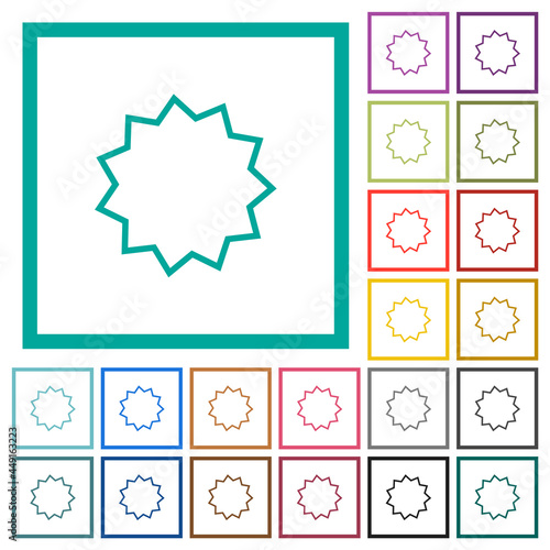 Certificate sticker outline flat color icons with quadrant frames