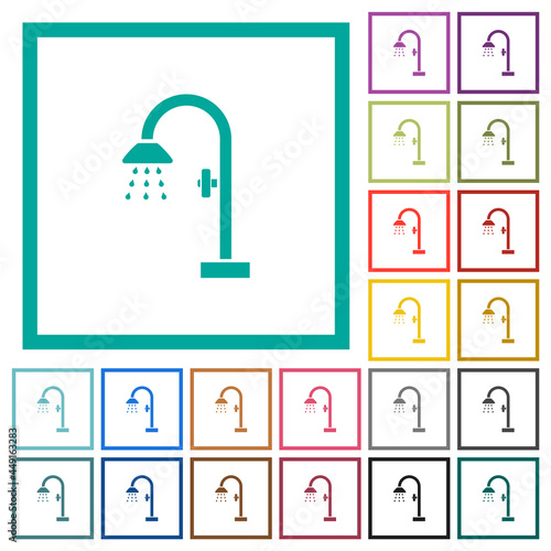 Shower flat color icons with quadrant frames