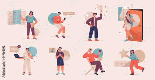 Vector character illustration with people in different scenes