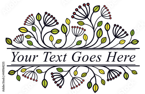 Floral vector design with leaves branches and berries isolated over white, classical elegant fashion style banner or text divider for design, luxury vintage linear emblem or frame element.