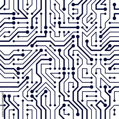 Microchip board seamless pattern, vector background. Circuit board technology electronics wallpaper repeat design.