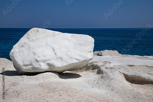white chalk cliffs in Sarakiniko, Milos island, Cyclades, Greece