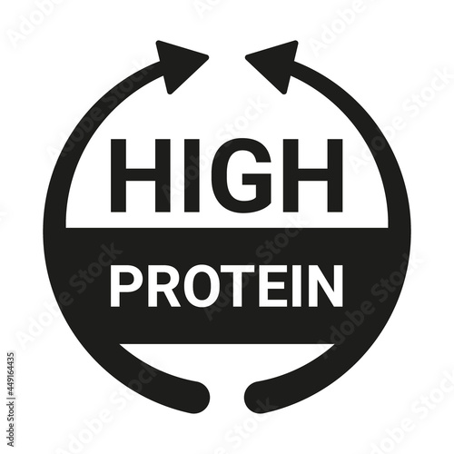 High protein sign. Food and diet icon to denote high protein content. Arrow symbol for products. Vector