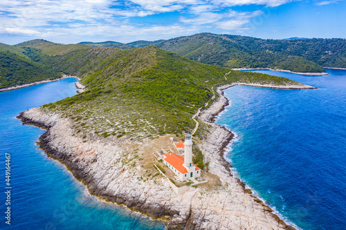 Fototapeta Naklejka Na Ścianę i Meble -  Lighthouse Stoncica on island Vis, Splitsko-Dalmatinska, Croatia, Adriatic sea
