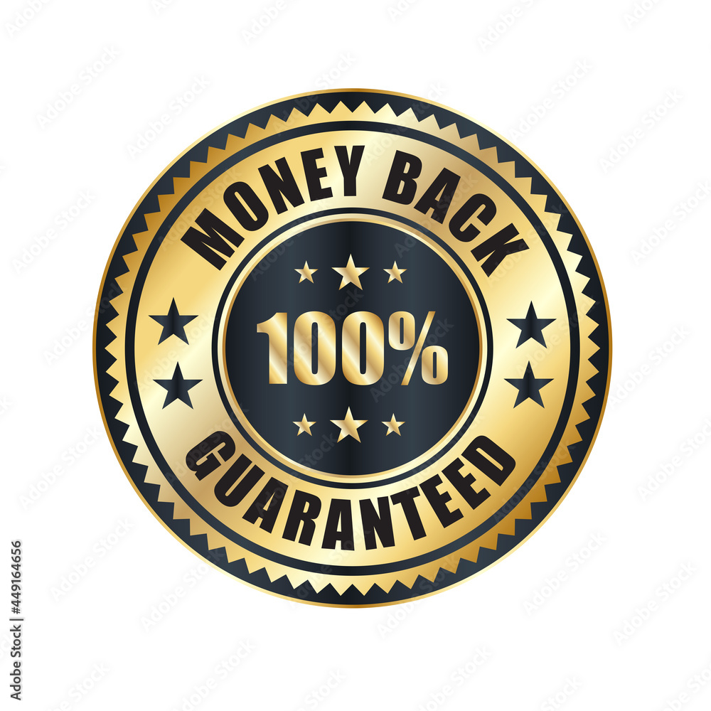 100% Money back Guaranteed, trust badge vector design, money back logo design, money back guaranteed