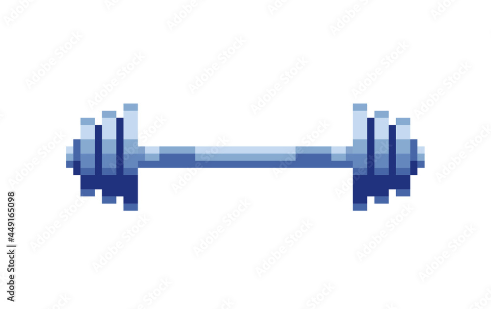 Barbell pixel art icon, isolated vector illustration, design for logo, sticker, mobile app. Game assets 8-bit sprite. Barbell pixel art icon, isolated vector illustration, design for logo, sticker, mobile app. Game assets 8-bit sprite.