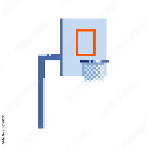 Basketball hoop on the back. Round circle network. Sports basket. Basketball basket,Game assets. Icon for websites, web design, mobile app. 8-bit sprite. Isolated vector illustration. 