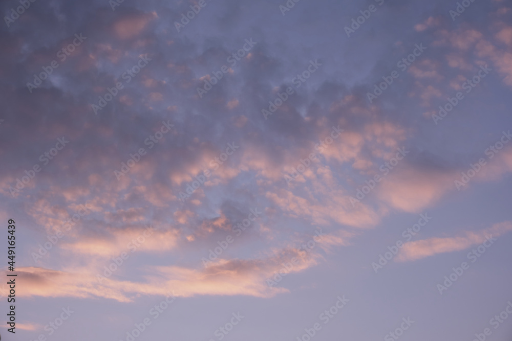 sunset sky, beautiful pink clouds on blue sky
