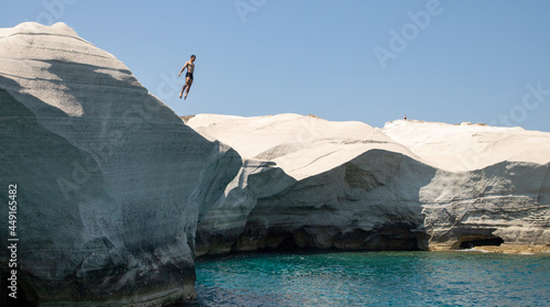 white chalk cliffs in Sarakiniko  Milos island  Cyclades  Greece