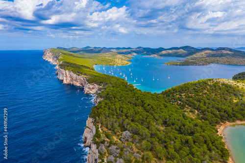 Cliffs above the sea on the shore of nature park Telascica, island of Dugi Otok, Croatia, spectacular seascape