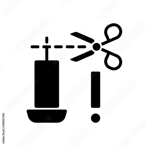 Trimming candle wick black glyph manual label icon. Prevent large, uneven flame. Control melted wax amount. Silhouette symbol on white space. Vector isolated illustration for product use instructions