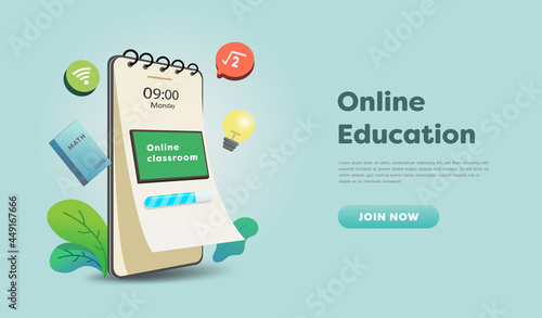 Online education classroom on website and mobile phone design. Smart learning concept. Horizontal view. Vector Illustration