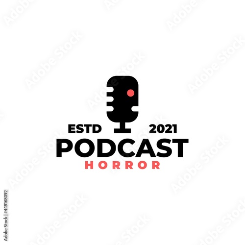 illustration of a zombie head forming a microphone, good for podcast logo with a horror, myth or creepypasta theme