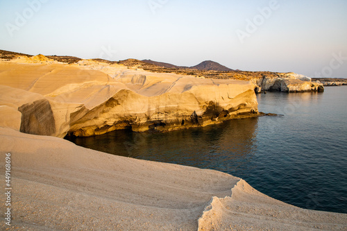 white chalk cliffs in Sarakiniko, Milos island, Cyclades, Greece